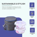 SOPL-OLIVEWARE Joy Glassware Round Lunchbox, Borosilicate Glass Containers, Microwave Safe & Leak Proof, 2 Containers with BPA Free Lids (400ml) Each - Blue