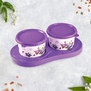 oliveware Breeze Floral Print Serving Container & Tray With Airtight Lid, BPA Free, 2 Containers (500ml) each, For Snacks & Dry Fruits - Voilet