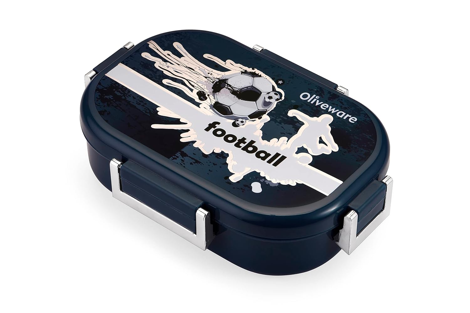 Oliveware Snacky Kids Lunch Box, Stainless Steel in 700ml Include Sabzi Container(180ml) & Steel Spoon, Food Grade BPA Free, Leak Proof & Colourful Designs (BlueFire)