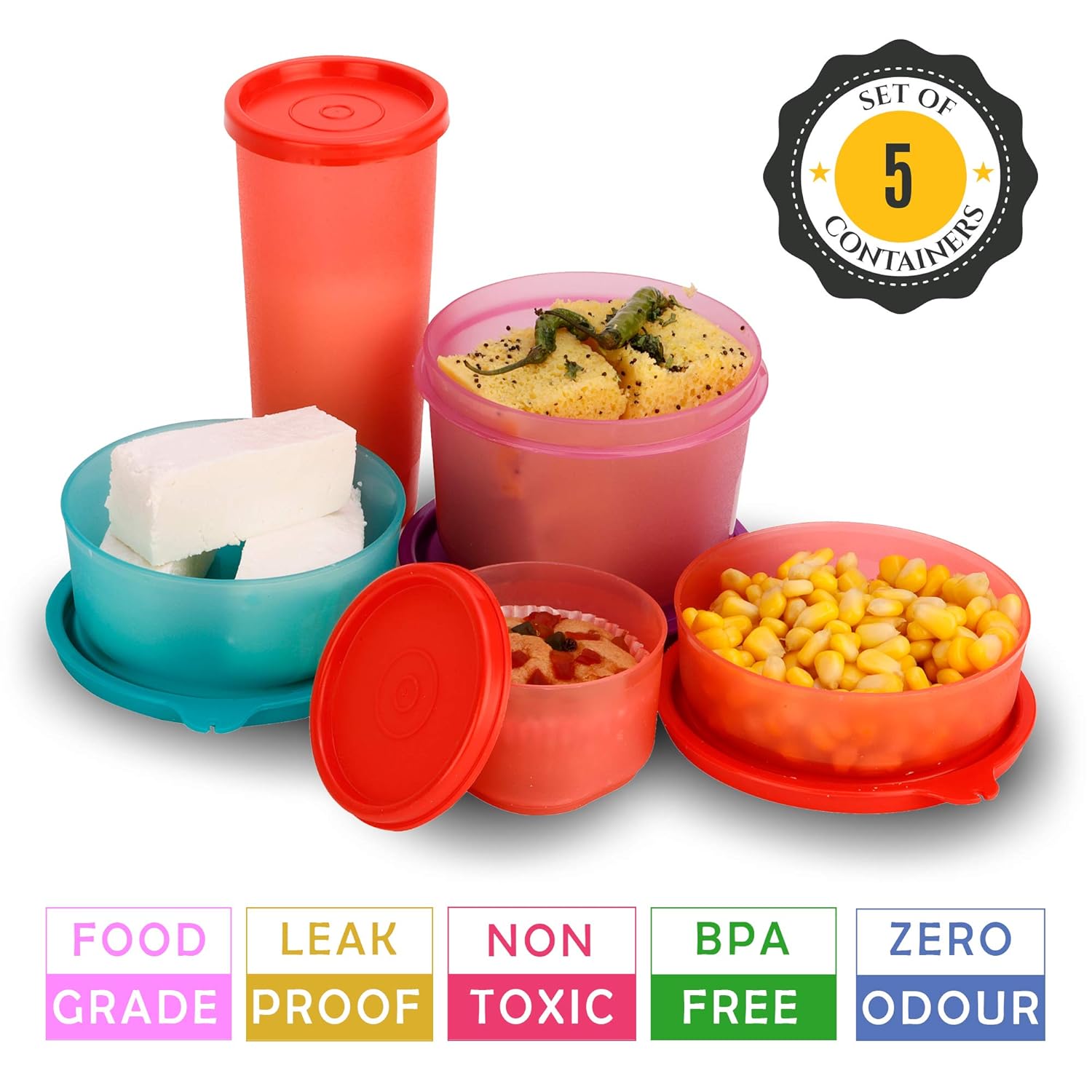 Oliveware Food Saver Set | 4 Air-Tight & Spill Proof Containers with Sipper | Multi Use & Storage | Leak Proof & Microwave Safe | Highgrade Plastic