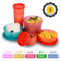 Oliveware Food Saver Set | 4 Air-Tight & Spill Proof Containers with Sipper | Multi Use & Storage | Leak Proof & Microwave Safe | Highgrade Plastic