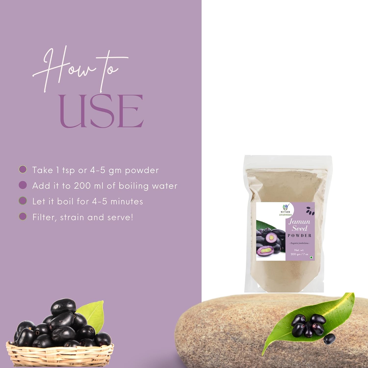 Nxtgen Ayurveda Jamun Seed Powder | 200g | Blood Puritfication | Syzygium Cumini