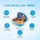Oliveware Snacky Kids Lunch Box, Stainless Steel in 700ml Include Sabzi Container(180ml) & Steel Spoon, Food Grade BPA Free, Leak Proof & Colourful Designs (Blue)