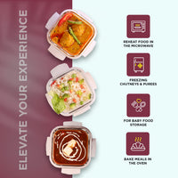 SOPL-OLIVEWARE Duke Glassware Lunchbox, Borosilicate Glass & Microwave Proof, Safety Lock Airtight Lid, 3 Container with 320ml Each - Red