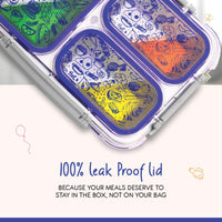 Oliveware Bento Box 3 Lunch Box | with 3 dividers | Steel Spoon | Stainless Steel | Dishwasher & Freezer Safe