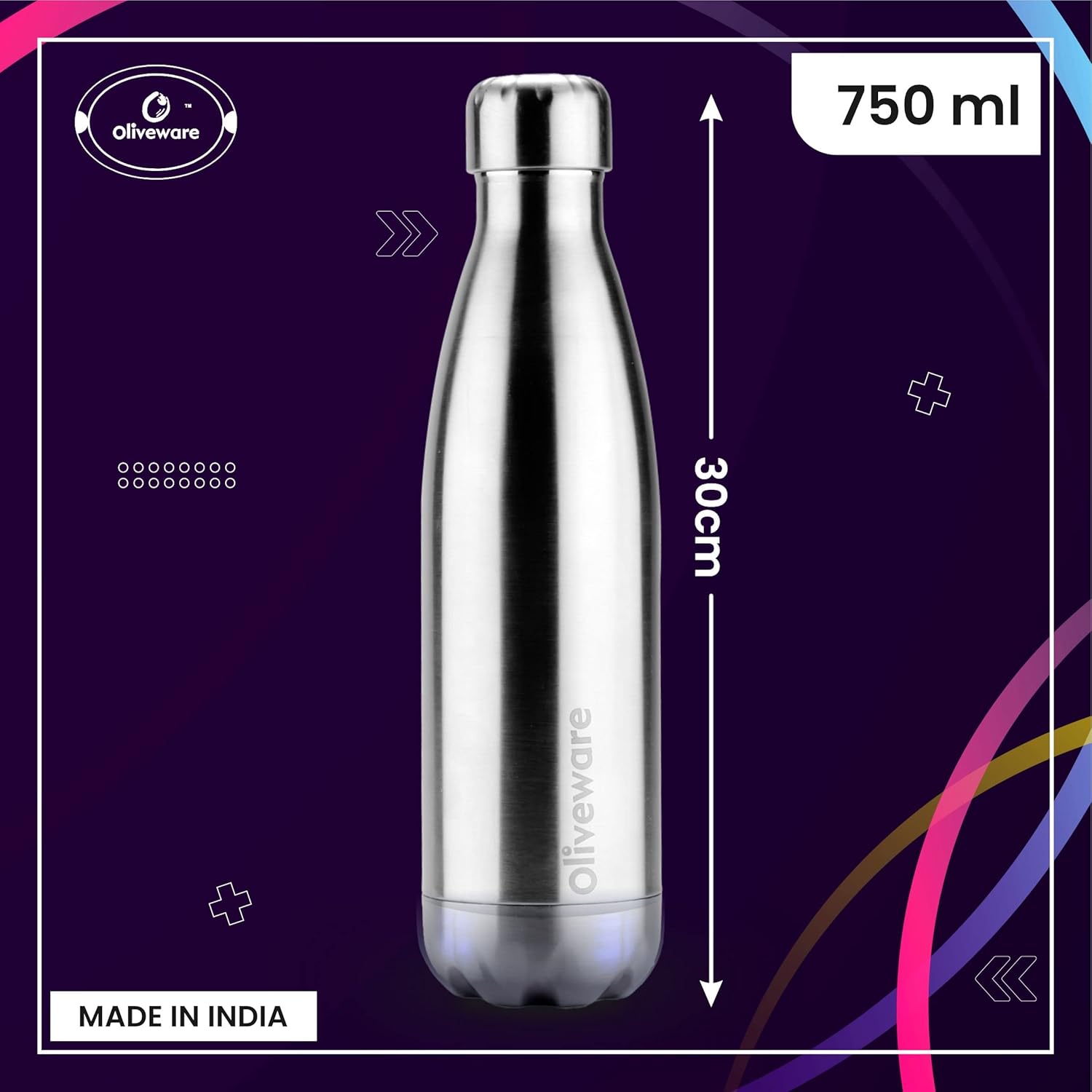 SOPL-OLIVEWARE Camo Vacuum Double Wall Bottle, Stainless Steel (750ml), Hot & Cold, Insulated Bottle, Fit for Indoor & Outdoors - Silver