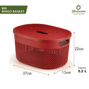 Oliveware Bingo Basket Stackable Storage Organiser With Lids For Clothes & Toys, BPA Free Plastic, Set of 2 Small & Big - (Maroon)