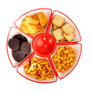 Oliveware Flower Snack Container with 5 Compartments | Storage & Serving Snacks, Dry Fruits, Biscuits, Candy | Hard Plastic | Multi Purpose - Red