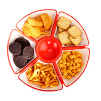 Oliveware Flower Snack Container with 5 Compartments | Storage & Serving Snacks, Dry Fruits, Biscuits, Candy | Hard Plastic | Multi Purpose - Red