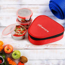 oliveware Freshy Lunch Box, Leak Proof, 3 Stainless Steel Containers with BPA Free Lid (300ml) Each, Fabric Bag - Red
