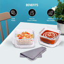 Oliveware Vegas Glassware Lunchbox for Office | Borosilicate Glass | Microwave, Dishwasher & Freezer Safe | Set of 2 Leak Proof & Air Tight Containers | 320ml each