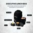 SOPL-OLIVEWARE Executive Pro Lunch Box, Microwave Safe, 3 Inner Steel Container With Bpa Free Lids (290Ml, 450Ml, 600Ml, Plastic Pickle Box (130Ml) & Steel Cutlery - Black, 290 Milliliter
