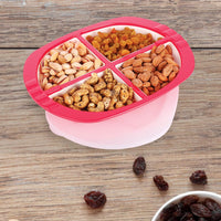 Oliveware Pearl Square Tray with Airtight Lid for Serving Dry Fruits, BPA Free, Storage & Serving Snacks, Dry Fruits, Biscuits, Candy, 4 Compartments (4x150 ml) - Red