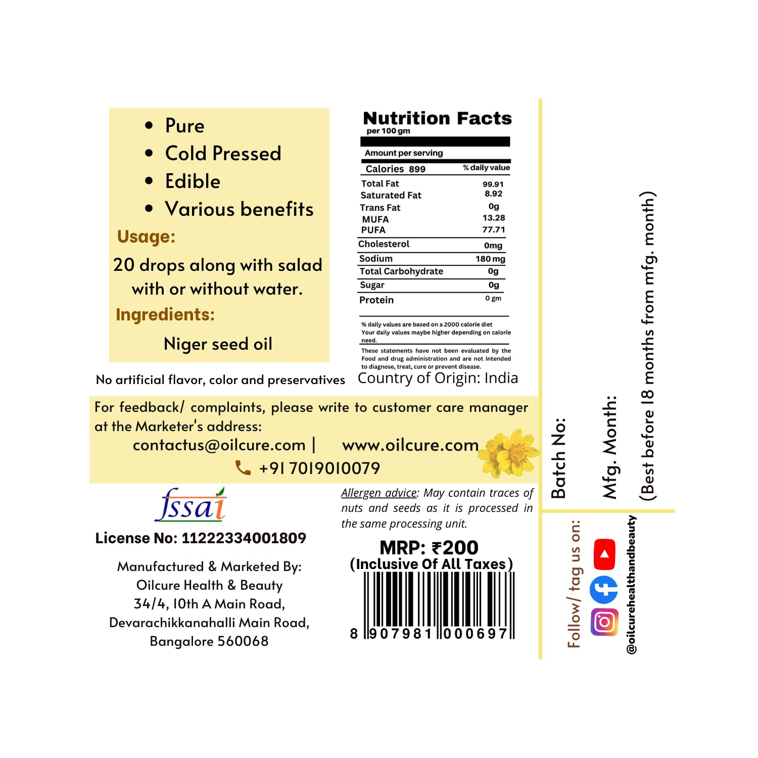 Oilcure Niger Seed Oil