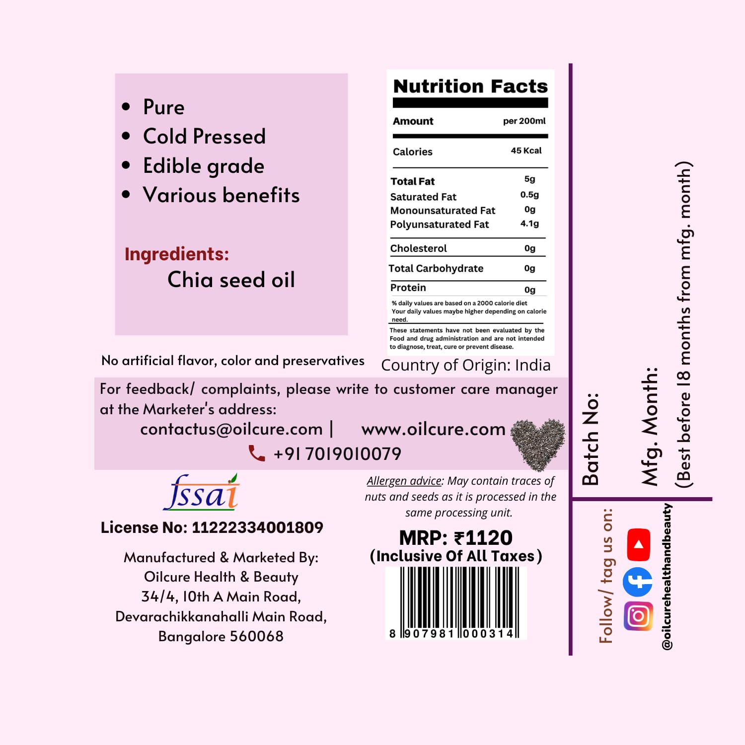 Oilcure Chia Seed Oil