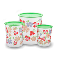 oliveware Pasha Range Stackable Plastic Containers, BPA Free, For Rice, Dal, Atta & Flour, Set of 3 (2200ml, 1350ml & 850ml) - Green