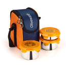 oliveware Macho Stainless Steel Range Lunch Box, 100% Leak Proof, 3 Air-Tight Containers with BPA Free Airtight Lids (250ml, 400ml & 450ml), Fabric Bag - Orange