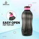 oliveware Jumbo 2 Litre Water Bottle | for Home, Office & Gym | Sturdy with Holder | 100% Leak Proof | BPA Free Premium Plastic Bottle- Pack of 1(Black_Pink)