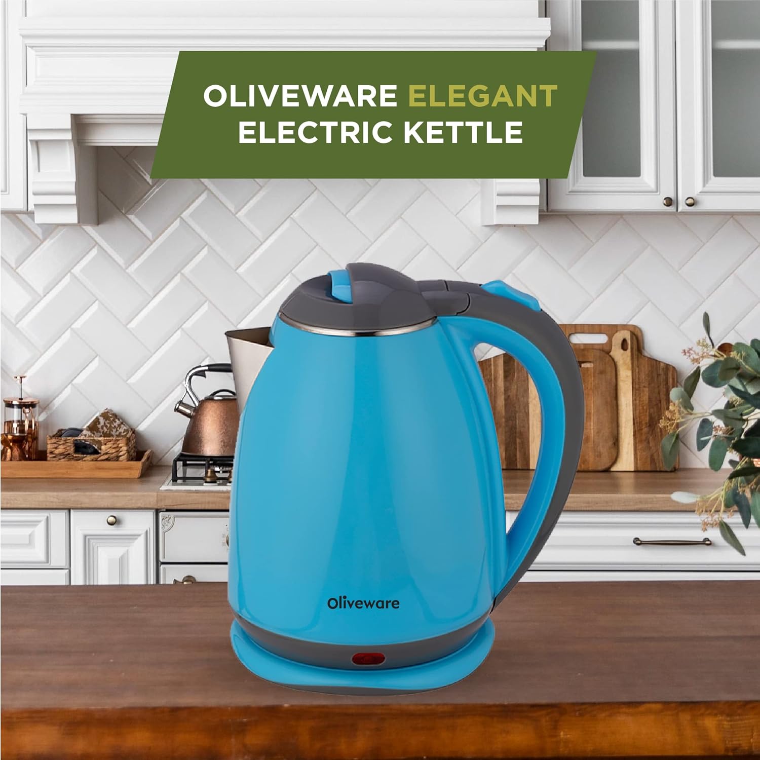 Elegant Electric Kettle by Oliveware, 1.8 litre, 360 degree Rotation, Heat Protection Handle, Automatic Power off - (Blue, 1800 ml)