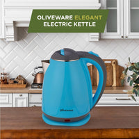 Elegant Electric Kettle by Oliveware, 1.8 litre, 360 degree Rotation, Heat Protection Handle, Automatic Power off - (Blue, 1800 ml)