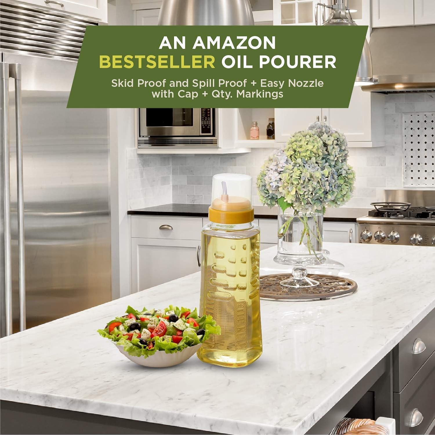 oliveware Oil Dispenser | Easy to Pour | Leak-Proof | Oil Container Transparent | 500 Ml Capacity | Pack of 2 | Anti Skid & No Spill Bottle - Yellow