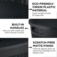 oliveware Black Bingo Basket BPA Free Stackable Storage Containers with Lids for Clothes & Toys, Set of 2-1 Big (5.2 L) +1 Small (3.4 L) plastic