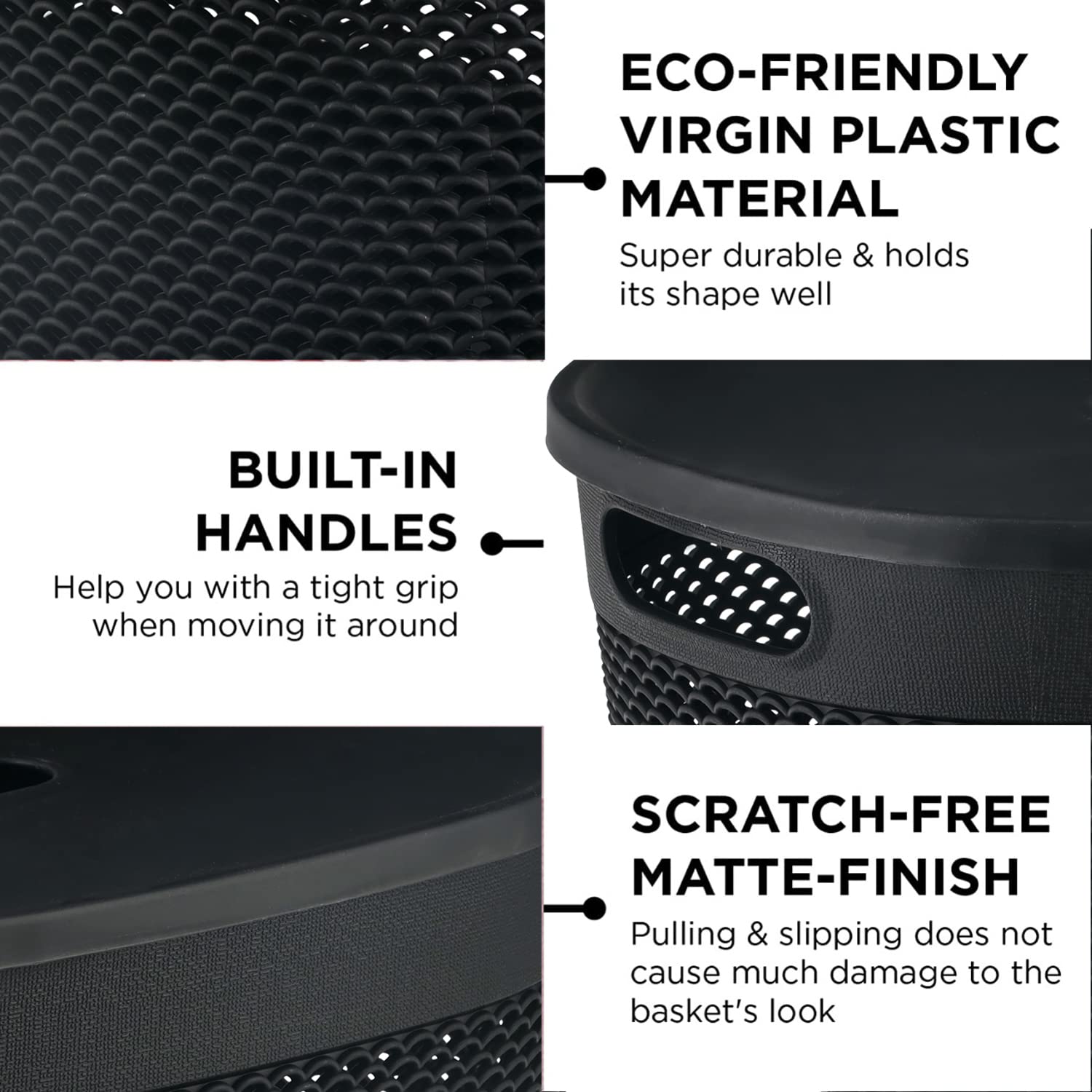 oliveware Bingo Basket Stackable Storage Organiser with Lids for Clothes & Toys, BPA Free Plastic, Set of 2 Small - 3.4L Each (Black)