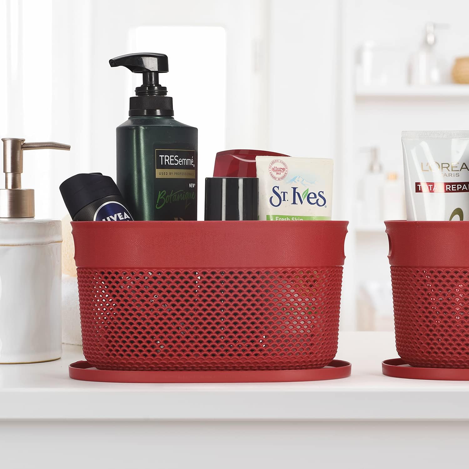 Oliveware Bingo Basket Stackable Storage Organiser With Lids For Clothes & Toys, BPA Free Plastic, Set of 2 Small & Big - (Maroon)