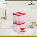 Oliveware Modular Storage Containers, BPA Free, For Pulses, Rice, Dal, Atta & Flour, Set of 6 (4x1800ml, 2x180ml) - Red