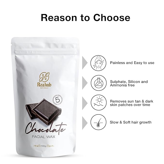 Rozhub Naturals Chocolate Facial Wax Powder - Sweet Skin Treat for a Smooth You - 100g