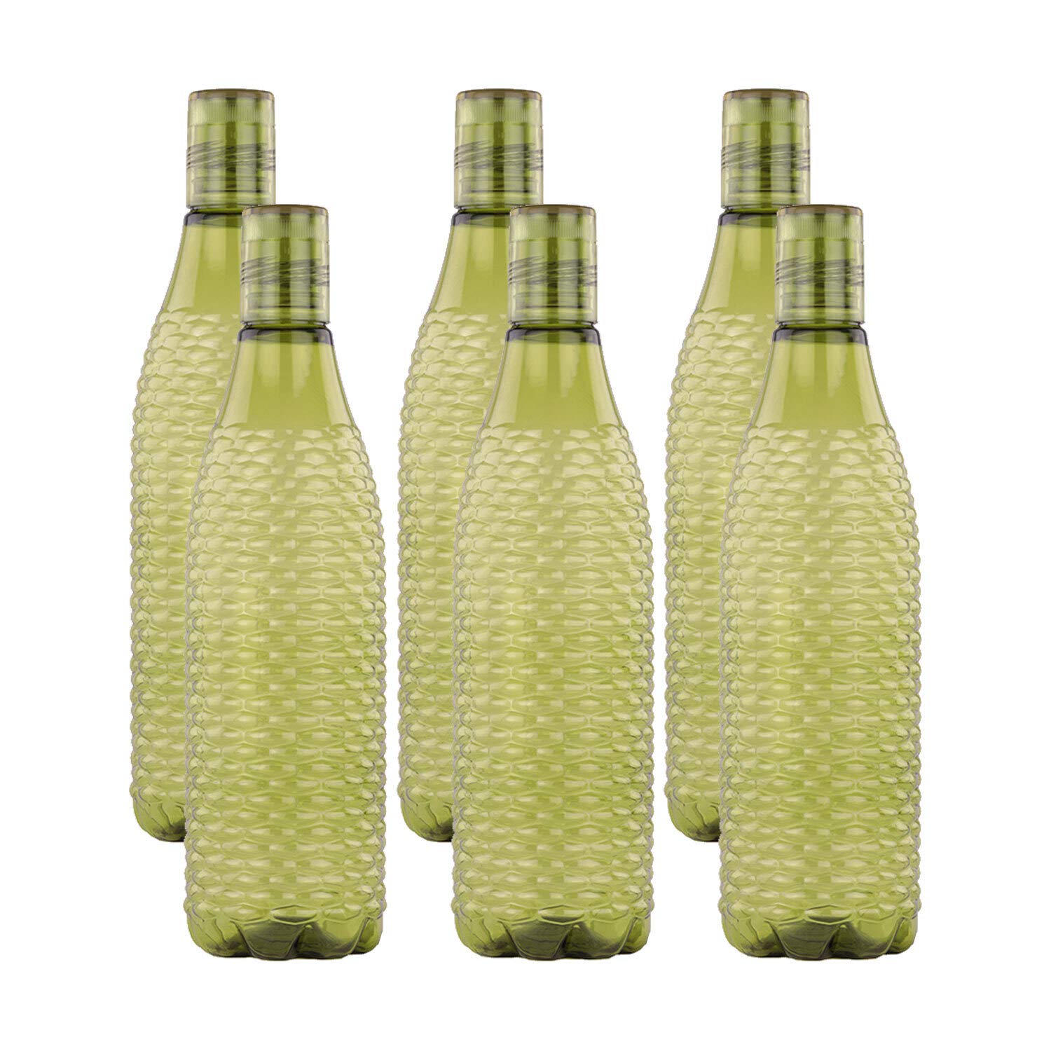 oliveware Premium Mosaic Range Plastic Water Bottle, 1L, Set of 6, Green