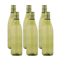 oliveware Premium Mosaic Range Plastic Water Bottle, 1L, Set of 6, Green