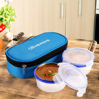 oliveware Crunch Lunch Box, 2 Stainless Steel Containers (300 ml), Leak Proof with BPA Free Air Tight Lids, Fabric Jacket - Blue