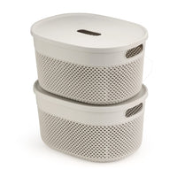 Oliveware Bingo Basket Stackable Storage Organiser With Lids For Clothes & Toys, BPA Free, Set of 2 Small - 3.4L Each (Grey, Plastic)