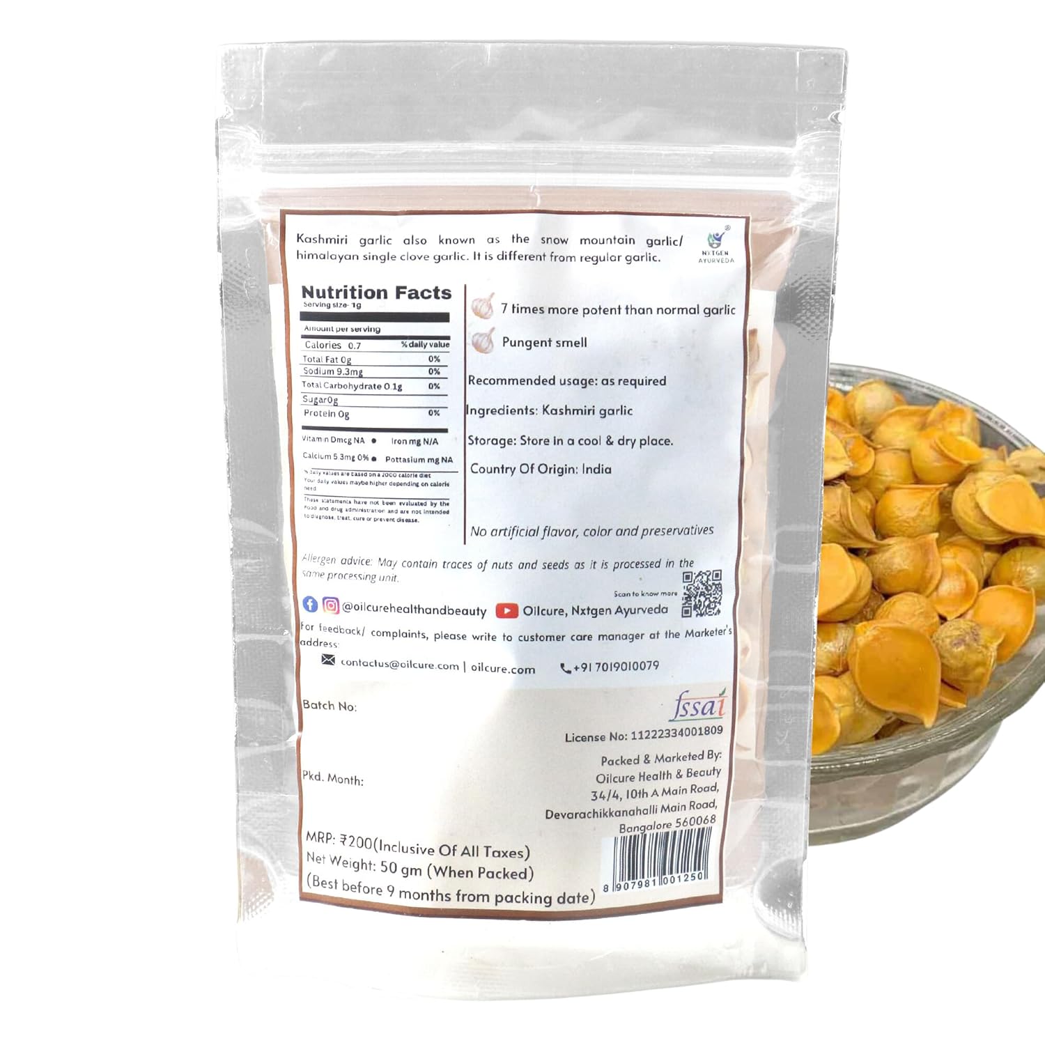 Nxtgen Ayurveda Kashmiri Garlic Single Clove | 50 gm | Himalayan Snow Mountain Garlic | Whole