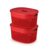 Oliveware Bingo Basket Stackable Storage Organiser With Lids For Clothes & Toys, BPA Free, Set of 2 Big - 5.2L(Maroon)