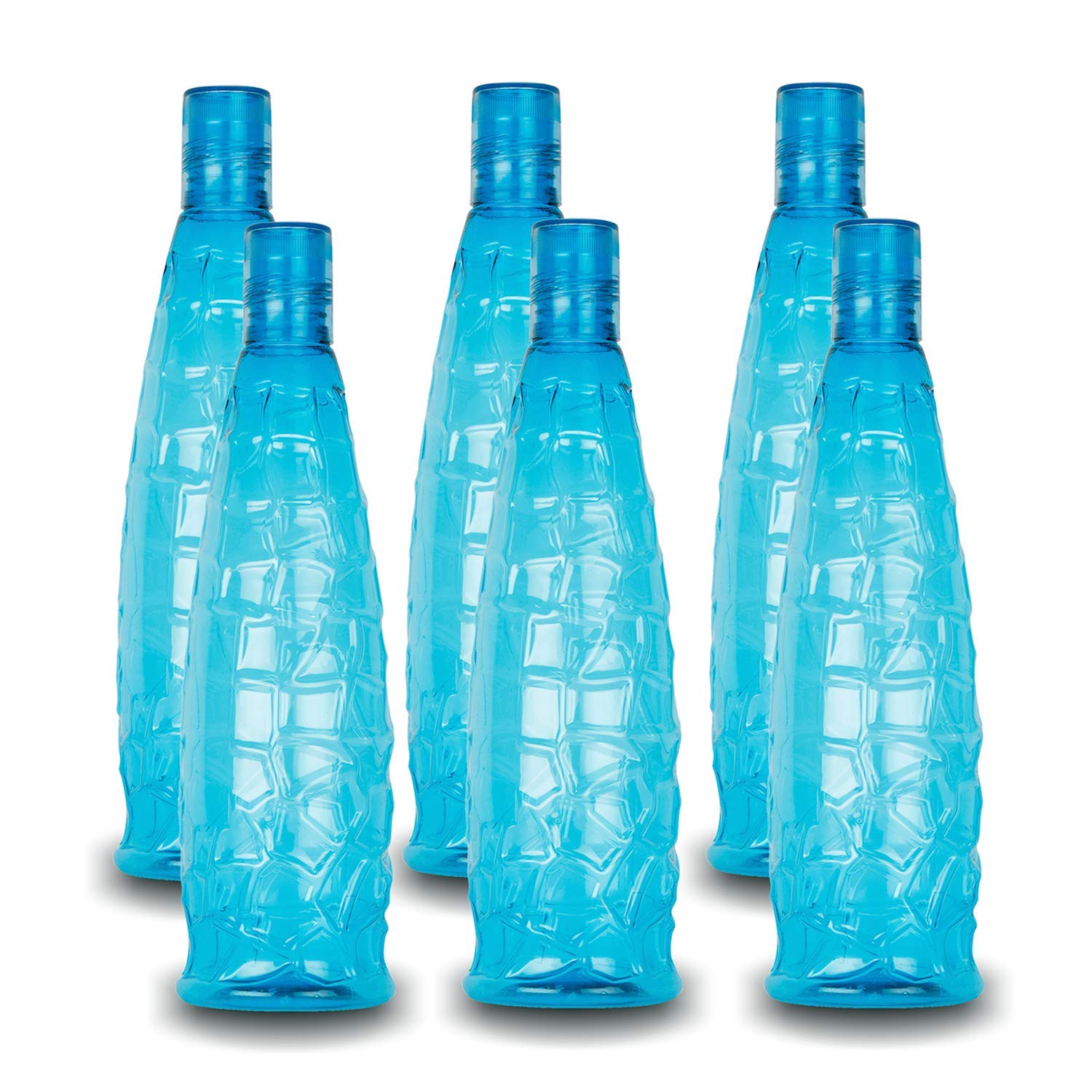 oliveware Stunning Range Premium PET Water Bottle With Better Grip, BPA Free & 100% Leak Proof, 1 Litre Bottle, For Home & Office Use, Pack of 6 - Blue