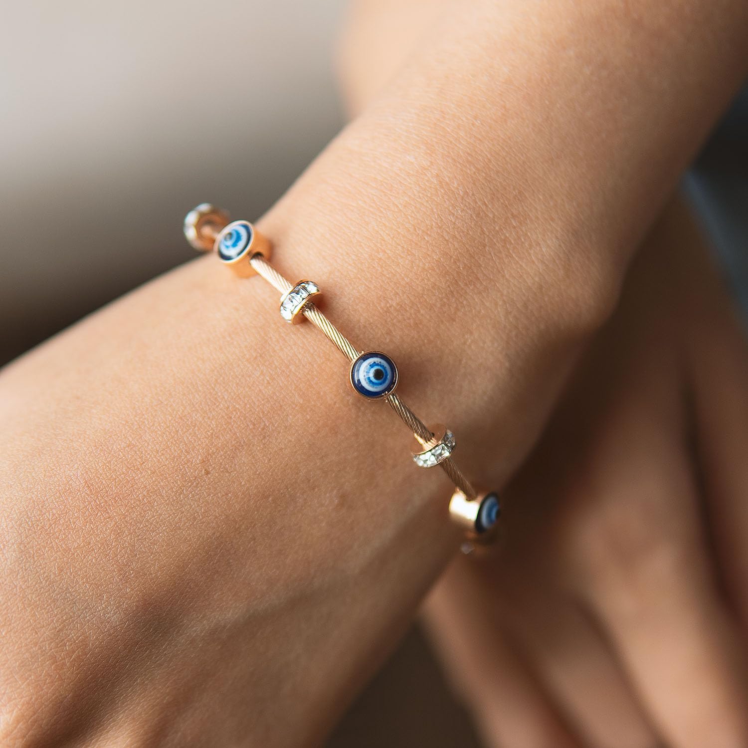 Rose Gold Evil Eye Diamond Magnetic Bracelet |Stainless Steel , Hypo-allergenic, Waterproof Bracelet