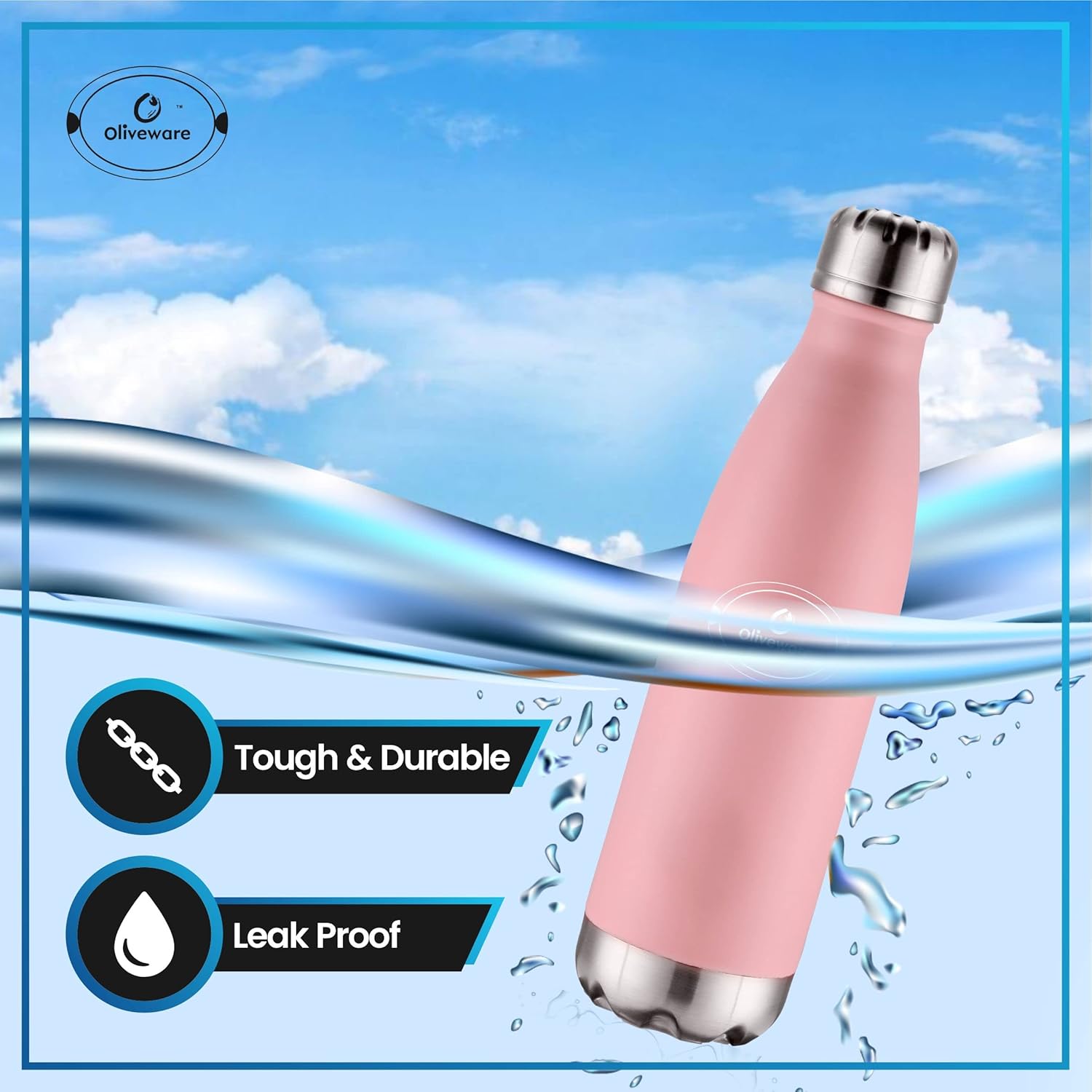 SOPL-OLIVEWARE Sigma Vacuum Double Wall Bottle, Stainless Steel, Hot & Cold, Insulated Bottle, Fit for Indoor & Outdoors (500 Ml, Pink)