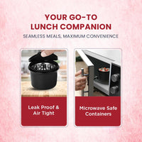 Oliveware Octavia Lunchbox, Microwave Safe, 2 Inside Steel containers (2x450ml), Plastic Pickle Box (130ml), Steel Bottle (450ml), Steel Cutlery & Napkin, Fabric Bag - Red