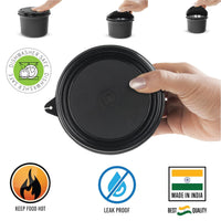 oliveware Benny Microwave Containers with BPA Free Airtight Lid, Stainless Steel Container, Leak Proof, Home & Office Use, Set of 2 (600ml) - Black