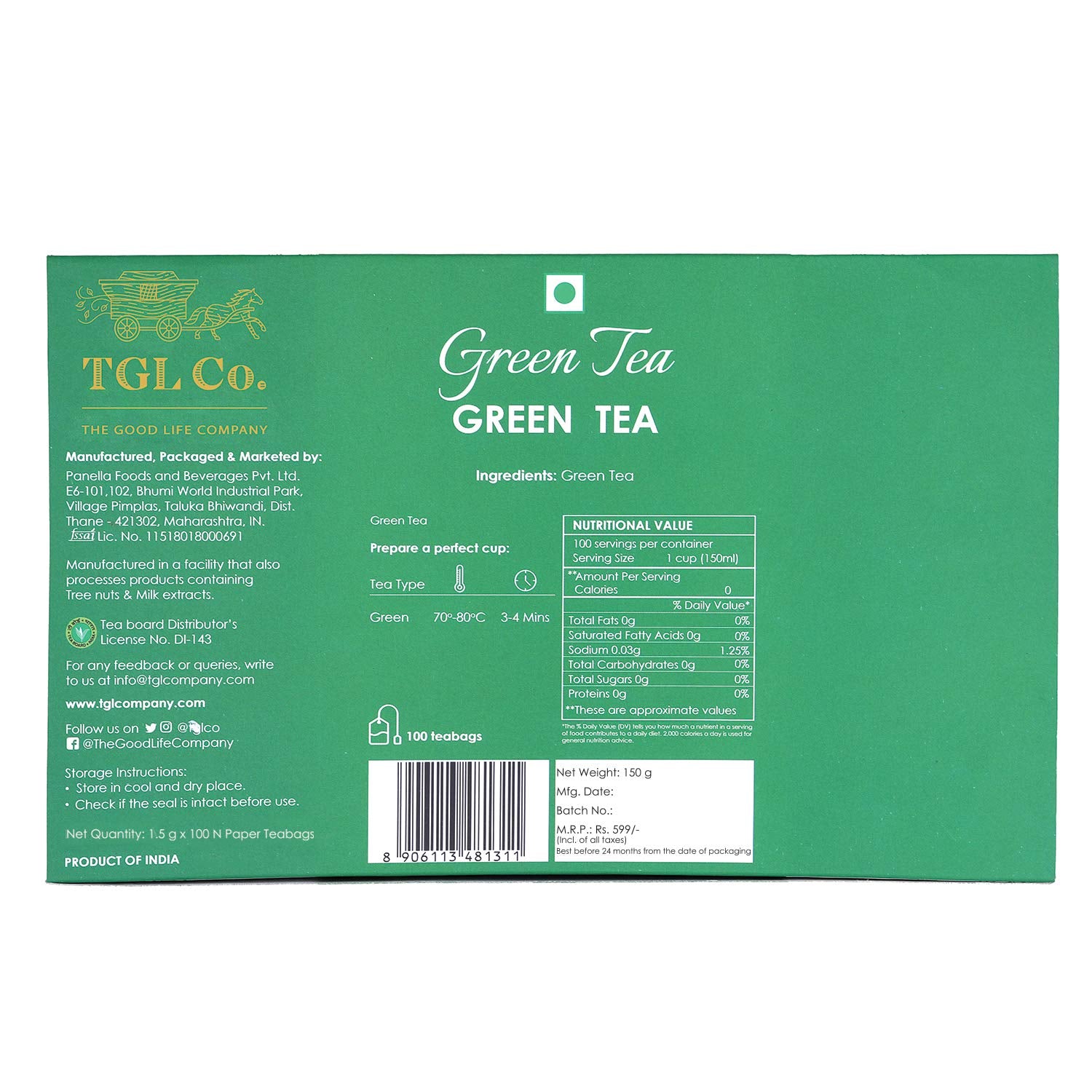 Organic Green Dust Tea  (100 Tea Bags)