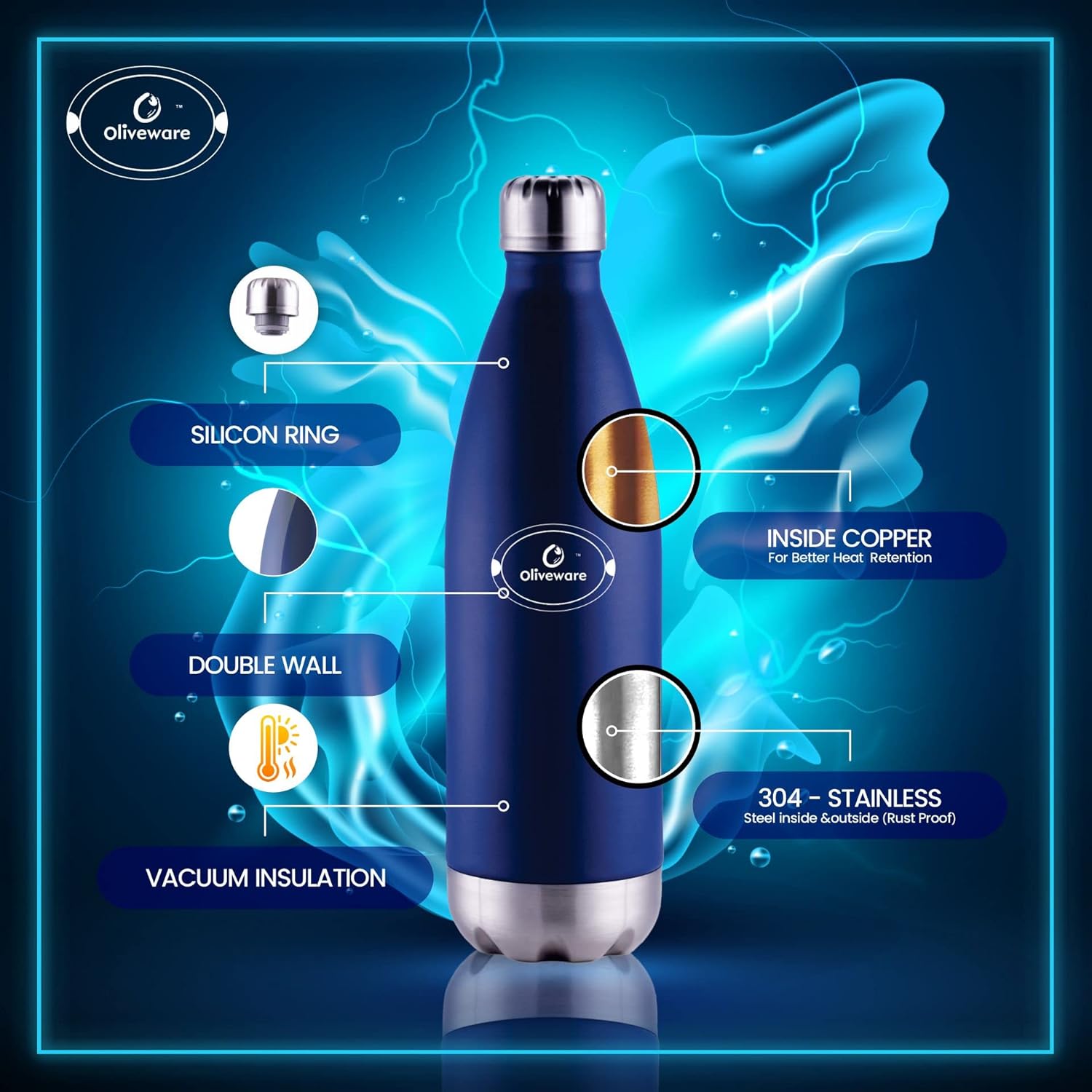 SOPL-OLIVEWARE Swing Vacuum Double Wall Water Bottle with Handle, Stainless Steel (1800 ml), Hot & Cold, Insulated Bottle, Fit for Indoor & Outdoors - Silver