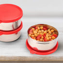 oliveware Magic Storage Containers, 100% Leak Proof and Spill Proof, 2 Stainless Steel Containers with BPA Free Airtight Lid (450ml Each) - Red