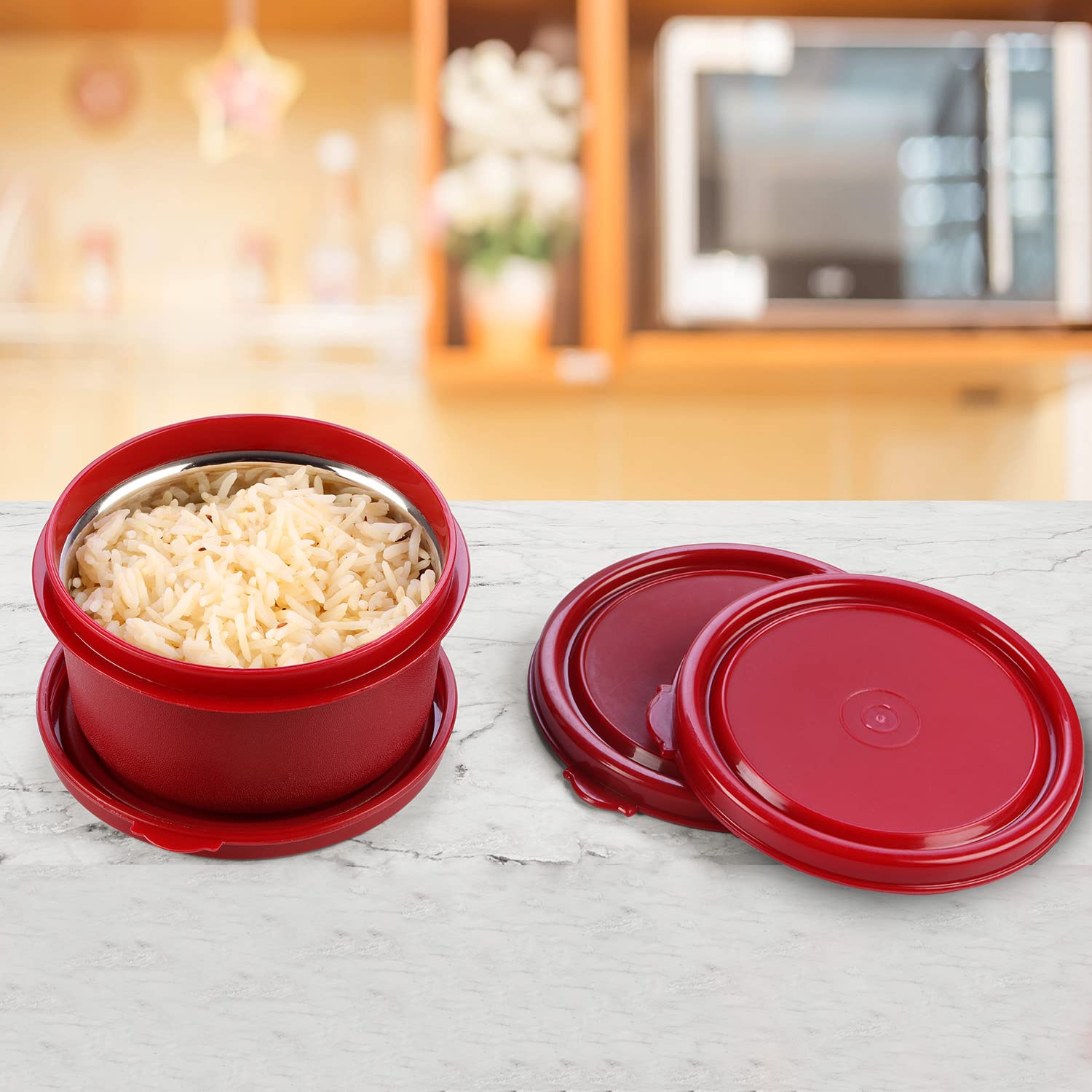 Oliveware Air Tight Lids for Benny Container | Set of 3 | Spill Proof | Leak Proof | For 290ml, 450ml, 600ml | Dishwasher & Freezer Safe (Mahroon)