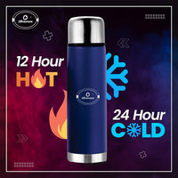 SOPL-OLIVEWARE Skyper Vacuum Bottle (500ml), Stainless Steel, Hot & Cold, Insulated Bottle, Fit for Indoor & Outdoors (Blue)