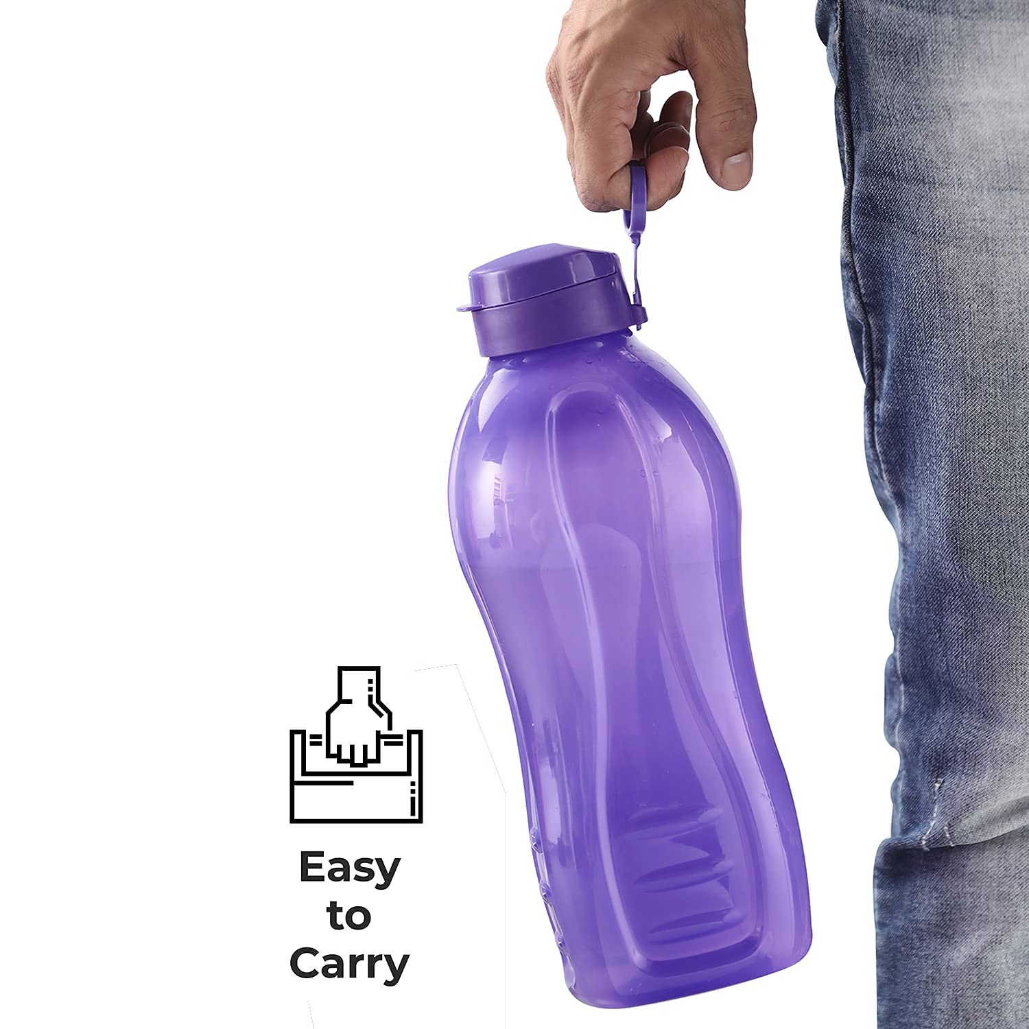 Oliveware Premium Plastic Water Bottle, 1000ML, 2L, Set of 2, Green And Purple Mix
