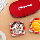 oliveware Aroma Stainless Steel Lunch Box, Leak Proof, 2 Container with BPA Free Air-Tight Lid (350ml & 350ml), Plastic Roti Box (450ml) - Red