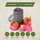 Oliveware Monarch Lunch Box, Microwave Safe & Leak Proof, 3 Inside Steel Containers with BPA Free Airtight Lids (290ml, 450ml & 450ml), Fabric Bag - Pink