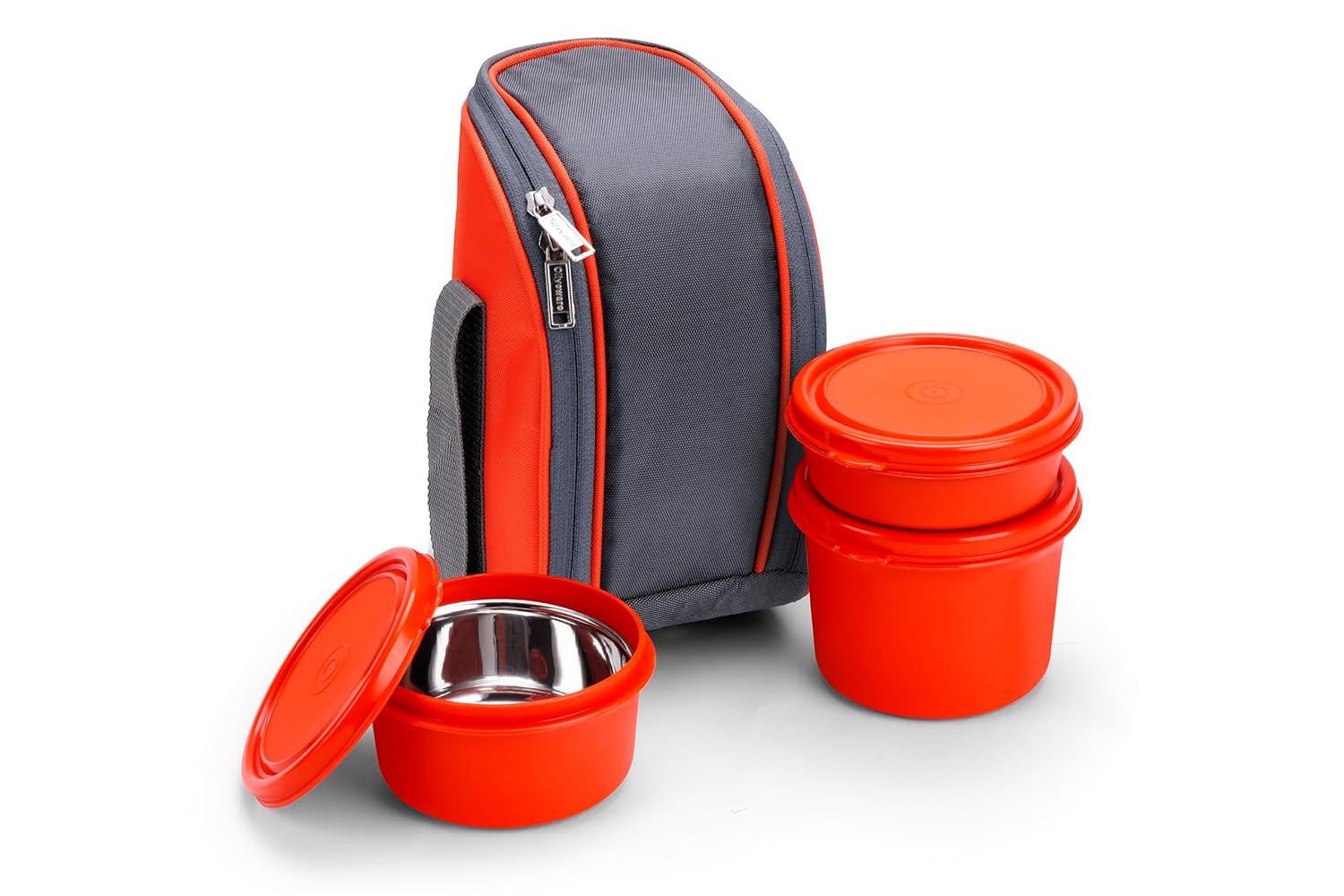 SOPL-OLIVEWARE Boss Stainless Steel Lunch Box, Microwave Safe & Leak Proof, 3 Ineer Steel Containers With Bpa Free Airtight Lids (290 Ml, 450 Ml, 600 Ml), Fabric Bag - Orange, 600 Milliliter